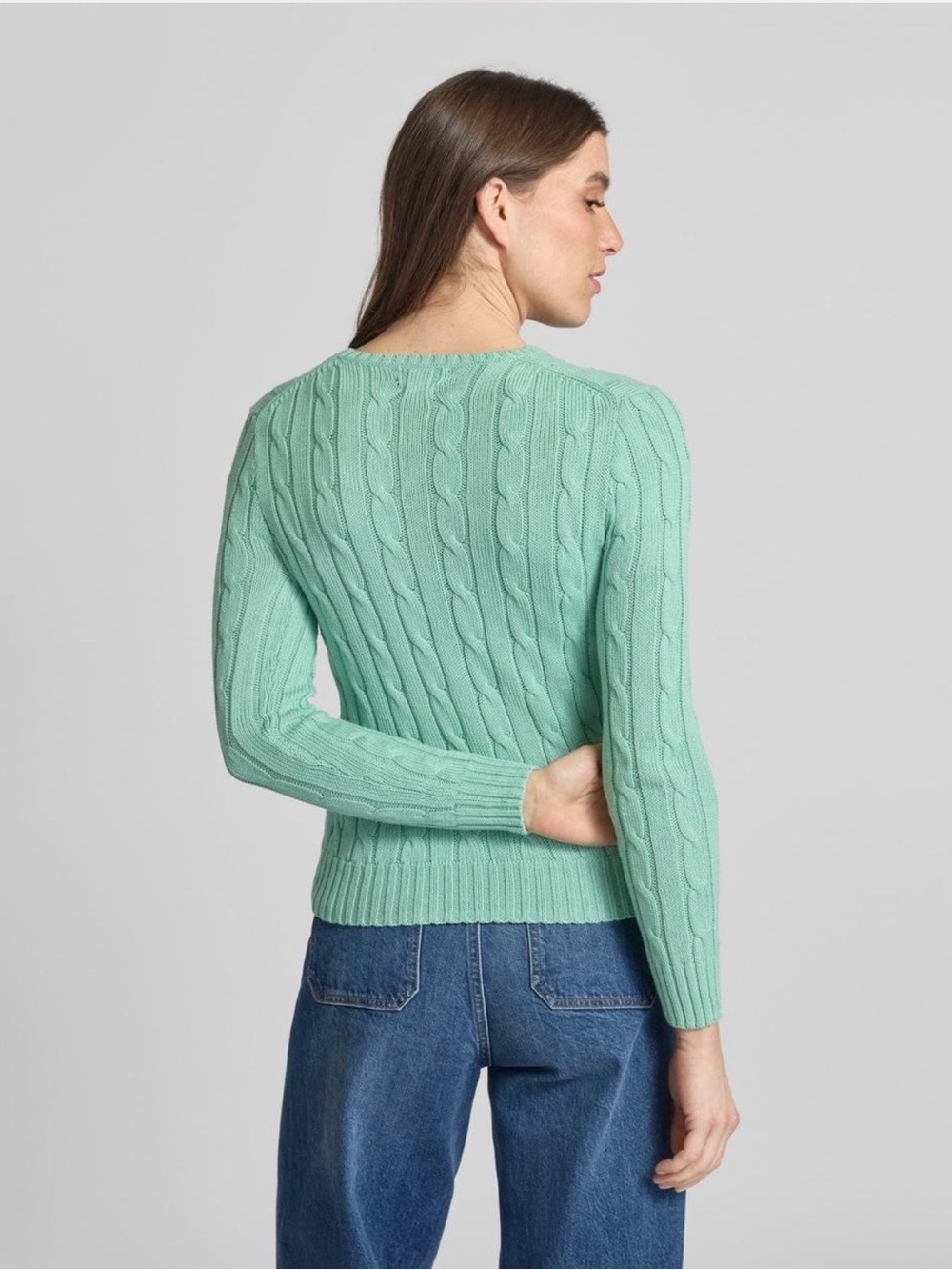 Ralph Lauren Cable-Knit Crewneck Sweater in Mint Green